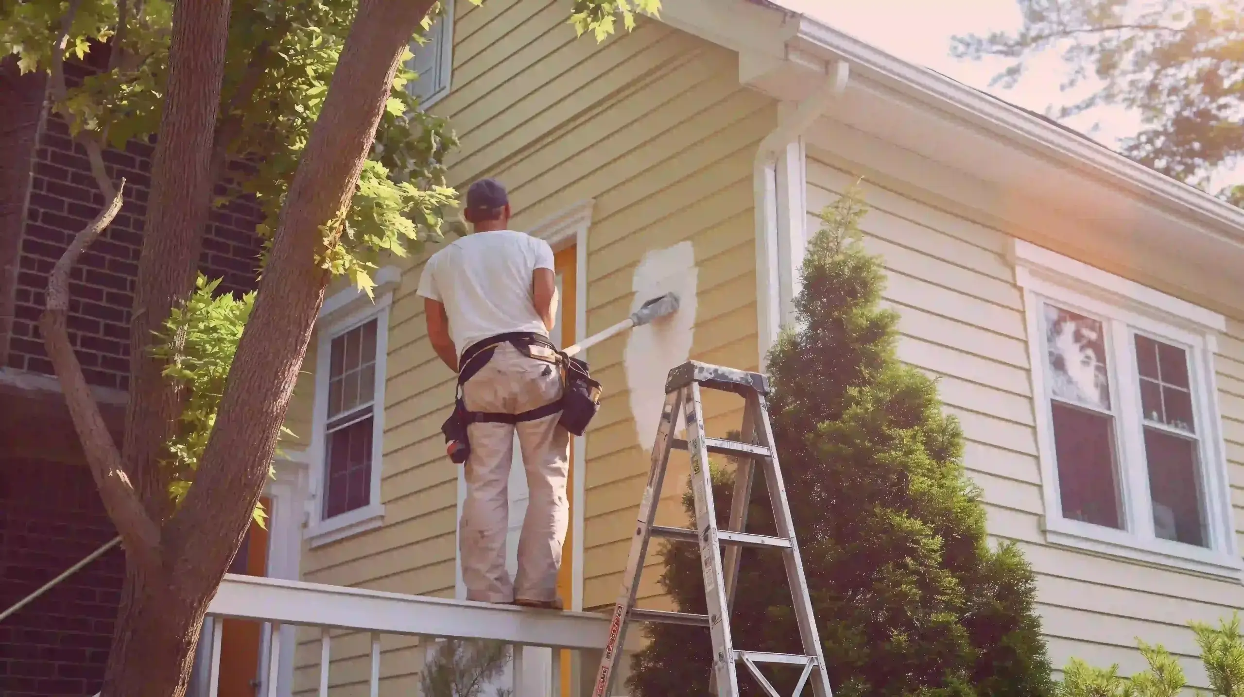 man painting house