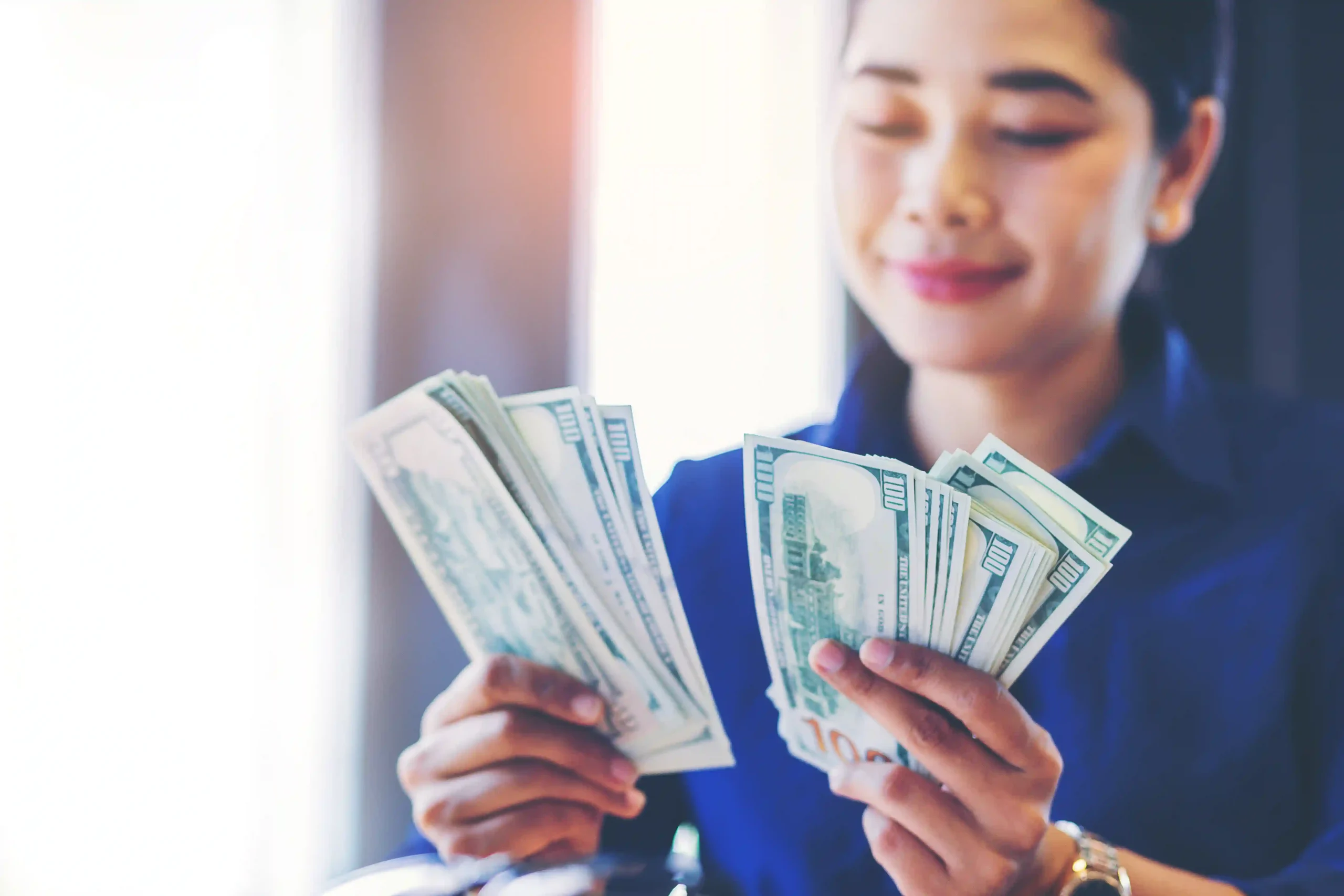Woman Counting Cash Fast Woman Counting Money