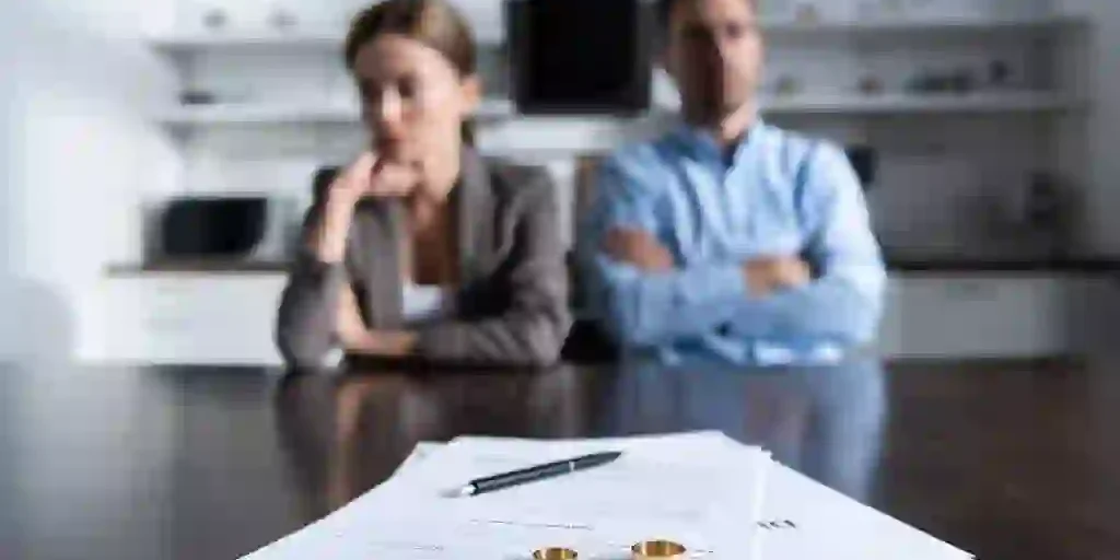 Divorce Couple divorcing with rings on table