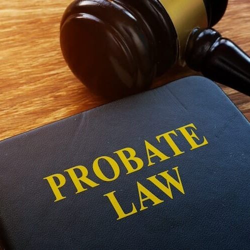 Probate Law book and wooden gavel in the court. Probate Law